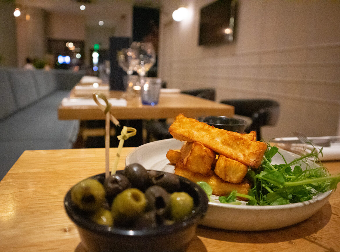 City Suites Embankment Kitchen. Halloumi fries and mixed olives.