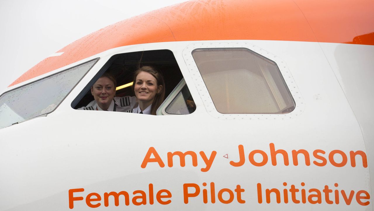 International Women's Day Easyjet celebrates the day with an all female flight and ground operating crew. Captain Kate McWilliams, 27 - worldÕs youngest female commercial Captain First officer Sue Barrett